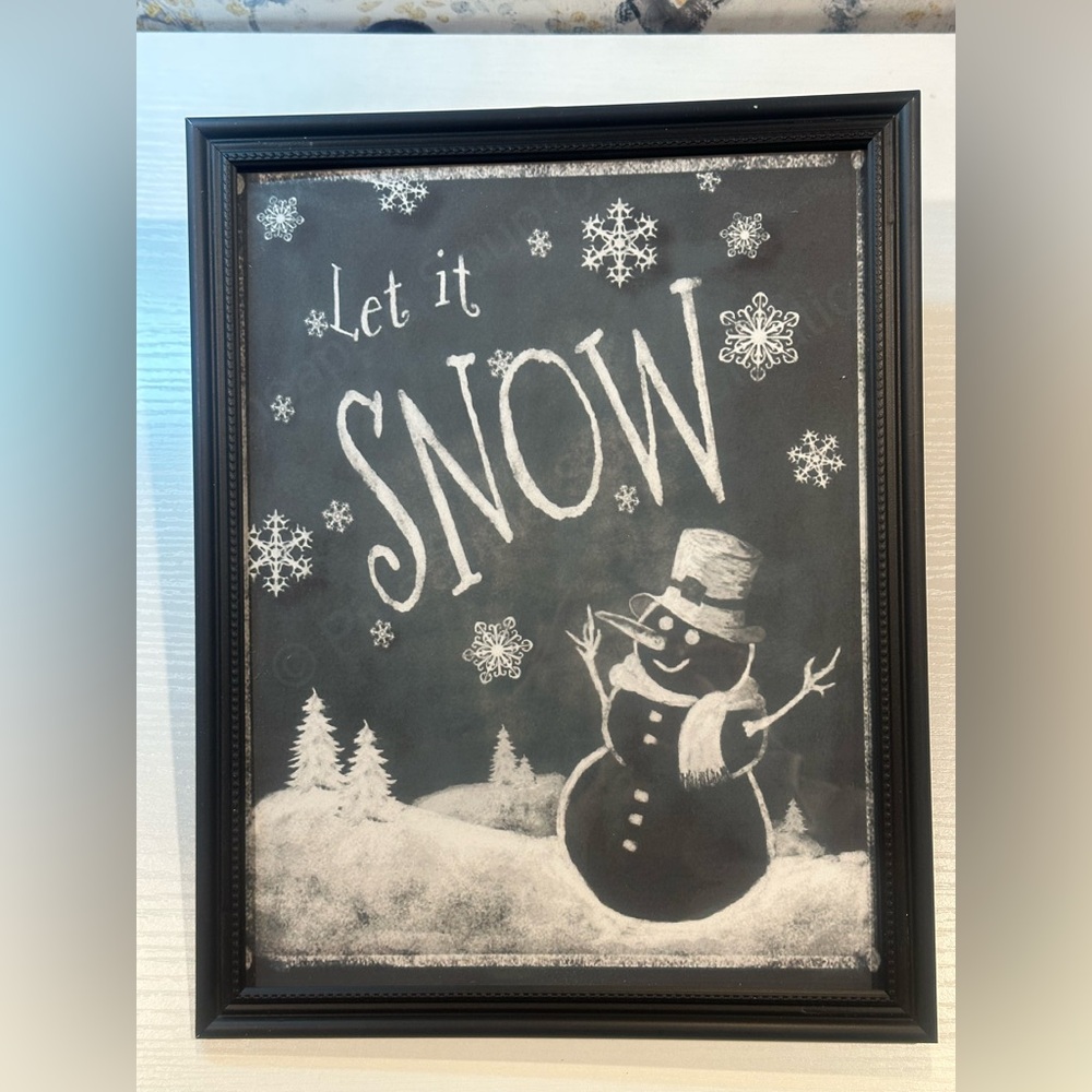 Let it Snow 8x10” framed Chalkboard Print Christmas Wall Art - Christmas Decor